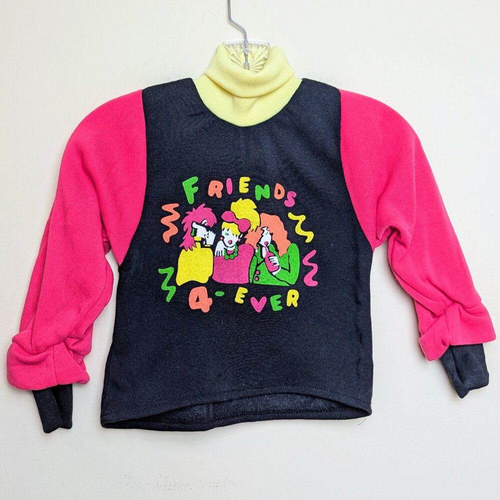 Vintage 80s Pierre Bonee Friends 4-Ever Forever Neon Colorblock Sweatshirt Sz 6